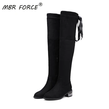 

MBR FORCE over-the-knee Boots For Women Ribbon pointed Toe Fashion Shoes long Boot Zipper Comfortable Ladies large size 34-43