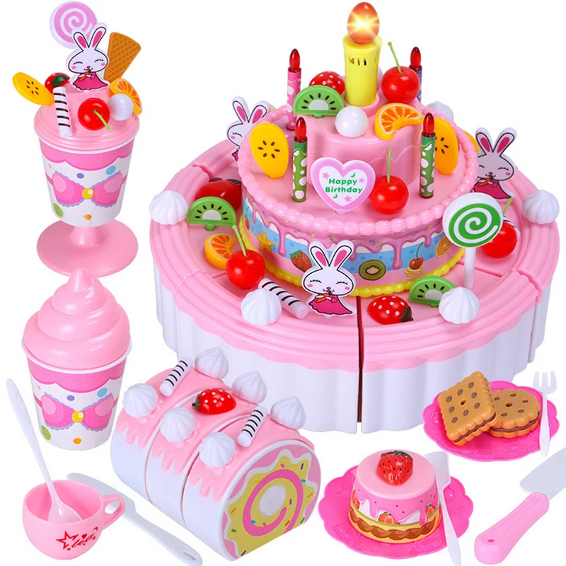 32Pcs Pretend Play Kitchen Food Toy Kids Birthday Cake Food Cutting Set 