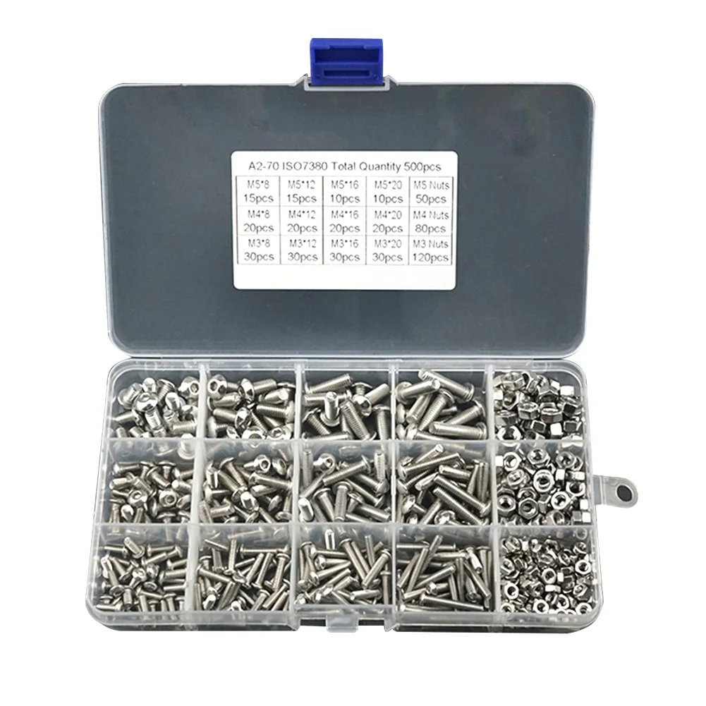 

480Pcs M2 M3 M4 Screws Set With Storage Box Stainless Steel Hex Socket Head Cap Screw Nut Kit MJJ88