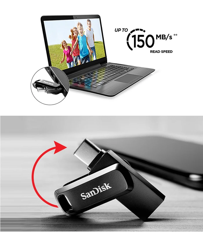 SanDisk Ultra Dual Drive Go usb type-C флэш-накопитель 32 Гб 64 Гб 128 ГБ 256 Гб карта памяти с USB 3,1 флешки для смартфонов/ПК