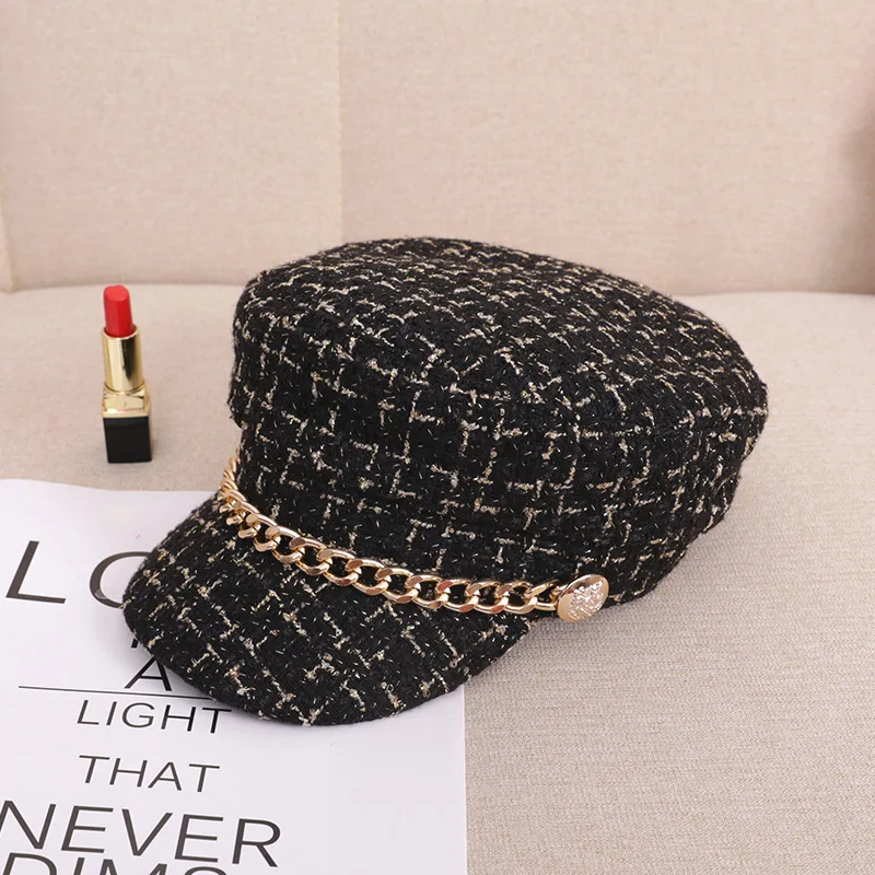 Skup JOLLQUE Simple Women Wool Beret for Elegant Lady Winter Hats Female Cotton Plaid Vintage Octagonal Casual Boina Autumn Girl Cap