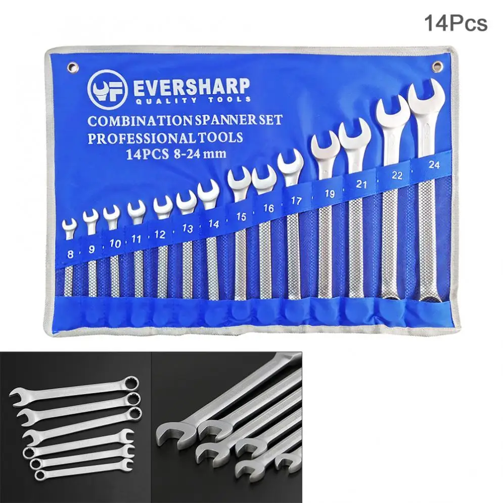 14pcs/set 8mm-24mm Combination Spanner Set Professional Ratchet Wrench Hand Tool with Cloth Bag | Инструменты