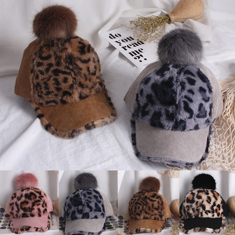 Cute Baby Kids Boys Girls Baseball Cap Winter Warm Outdoor Sports Hat Adjustable Leopard Print
