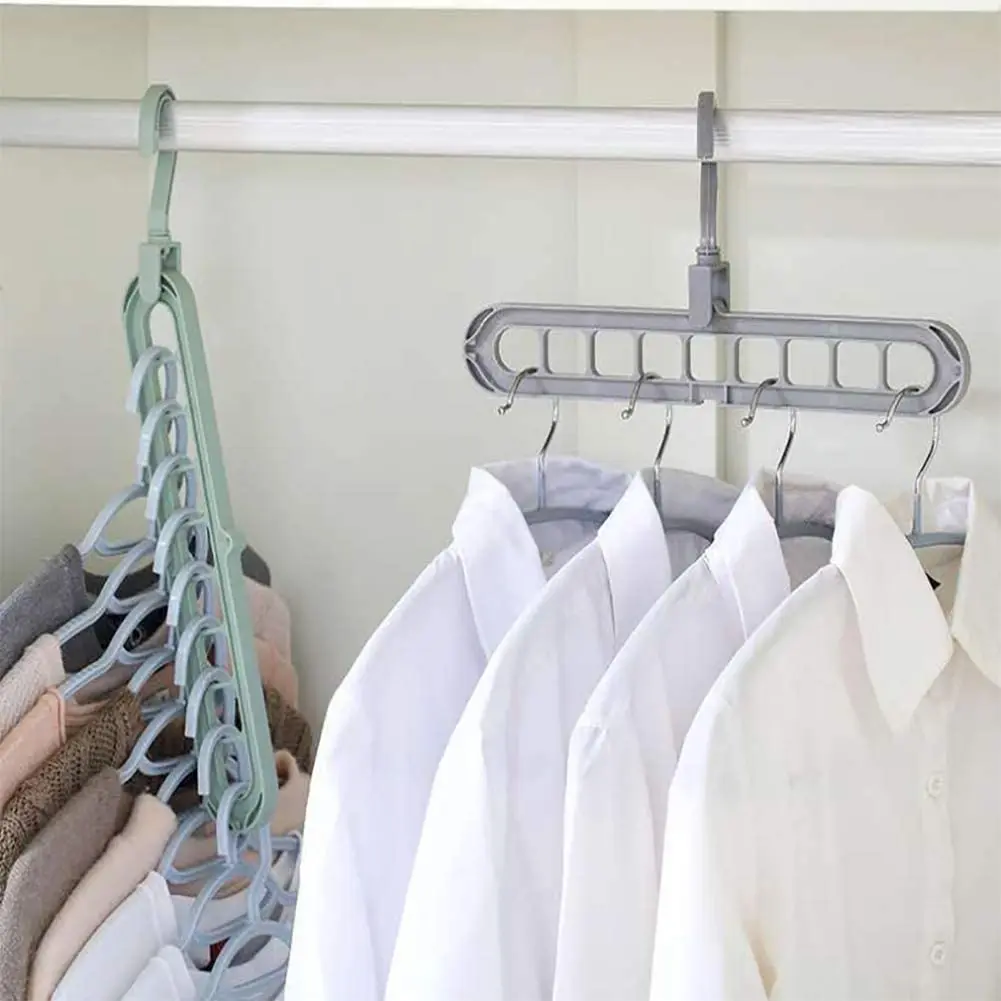 Colgador de ropa de 9 agujeros, organizador para ahorro de espacio, perchas mágicas plegables multifunción, estantes de secado, almacenamiento de ropa y bufanda