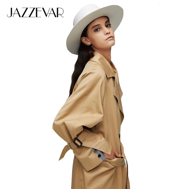 Prix JAZZEVAR 2019 nouveauté automne trench manteau femmes surdimensionné double boutonnage vintage vêtements amples femmes hauts et chemisiers 9008