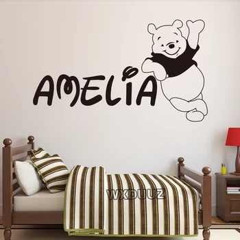 

Nordic custom name Winnie the Pooh bear wall stickers art vinyl applique mural decoration children's room Wall Sticker S5