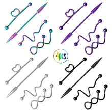 4 pçs/set Brincos Coração Torção de Aço Inoxidável Industrial Barbell Cone Do Punk Orelha Cartilagem Helix-Concha Piercings Jóias(China)