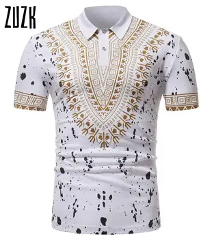

ZUZK Best Selling African Turkish Style Printed Short-Sleeved Polo Shirt ,Men Summer Polo Tee Shirt