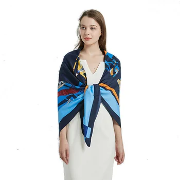

YILIAN Brand Animal Horse Print Silk Women Scarf 130*130cm Soft New Arrival Twill Classic Lady Square Scarf