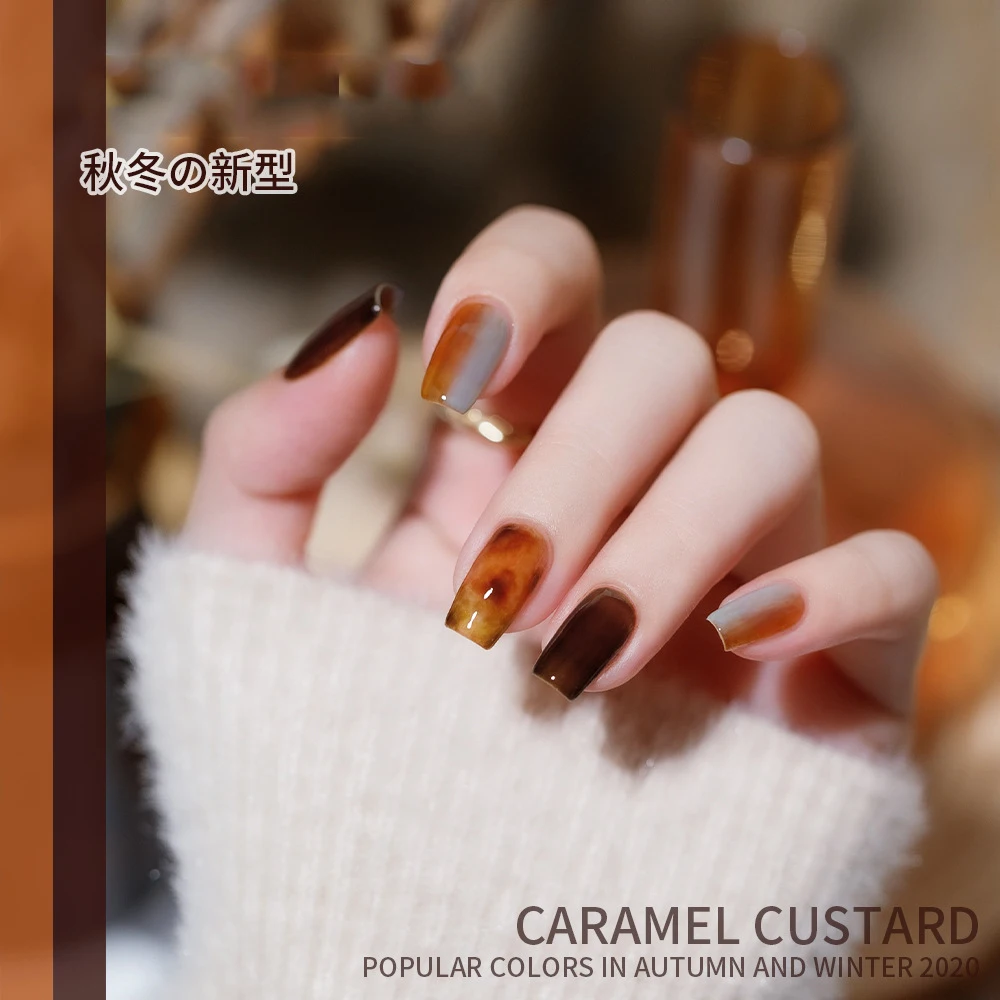 Vendeeni Tortoiseshell Glass Gel Nail Polish Semi Permanent UV Gel Nail Polish Soak Off Milk Tea Caramel Gel Amber Varnishes 4