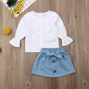 

Explosion models children's clothing new spring and autumn baby fresh white shirt + denim dress girl princess baby fashion suit