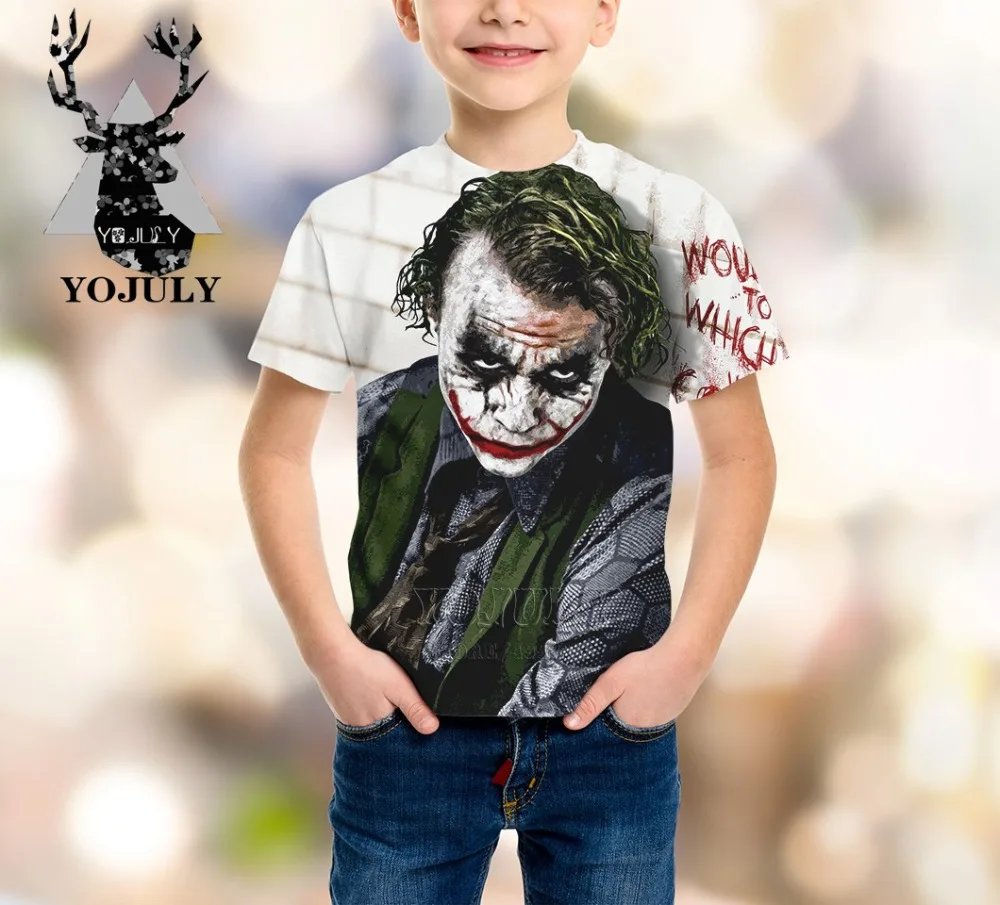 YOJULY/Новинка, детская одежда с 3d принтом из фильма «Джокер клоун» для маленьких мальчиков и девочек-подростков детская футболка горячая Распродажа, модные футболки Modis, A209