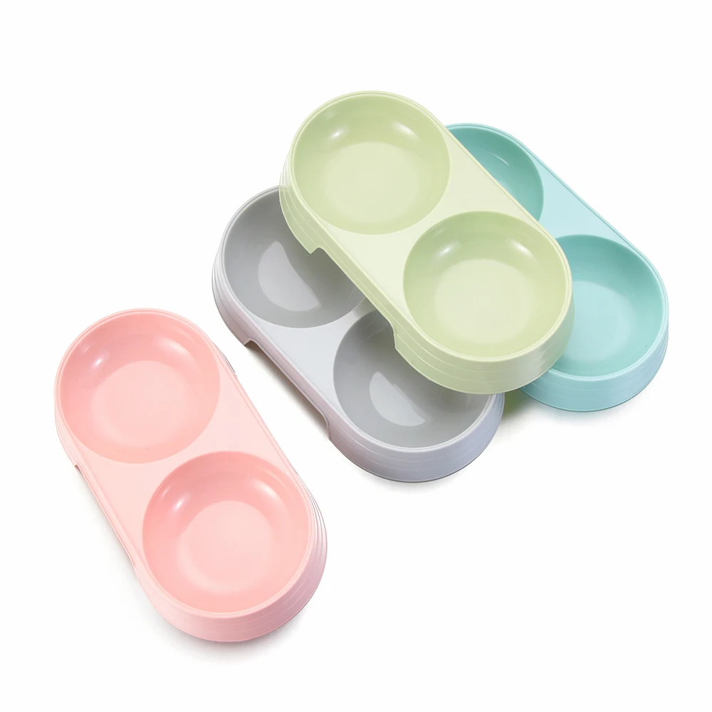 1PC Candy Color Puppy Feeder Dog Cat Double Pet Bowls Feeding Drinking Water Food Dish Non-Slip Pets Supplies