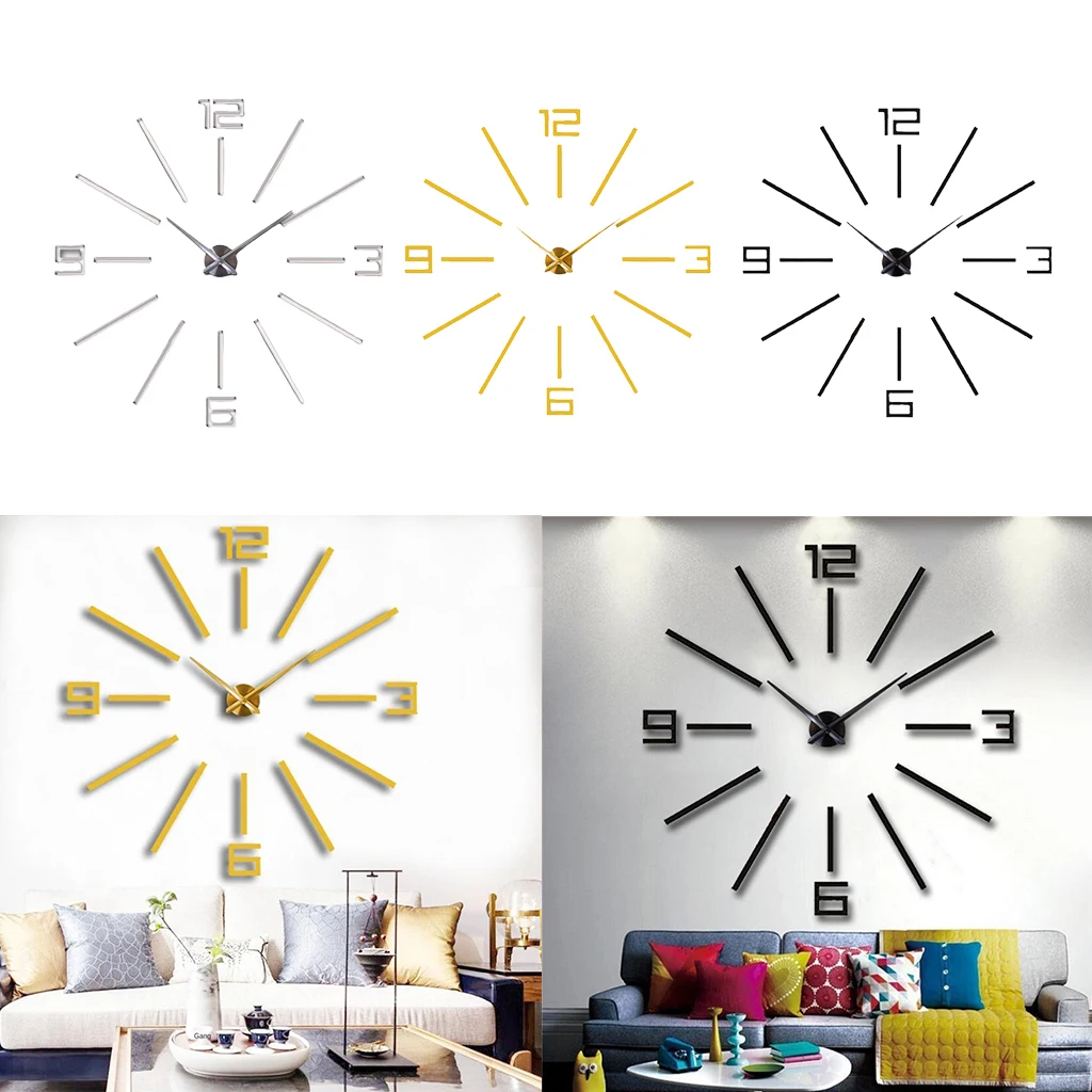 Modern DIY Analog 3D Mirror Surface Large Number Wall Clock Sticker Home Decor