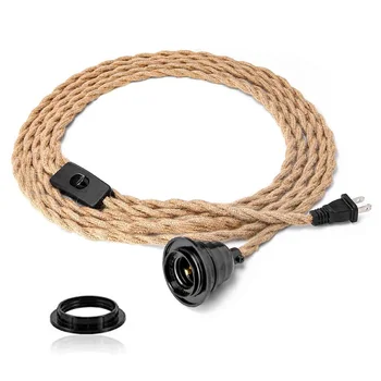 

Lamp Holder Hanging Easy Install Flax Rope Vintage Style Pendant Lights Home Ceiling Beside Fixture Living Room Night Bedroom