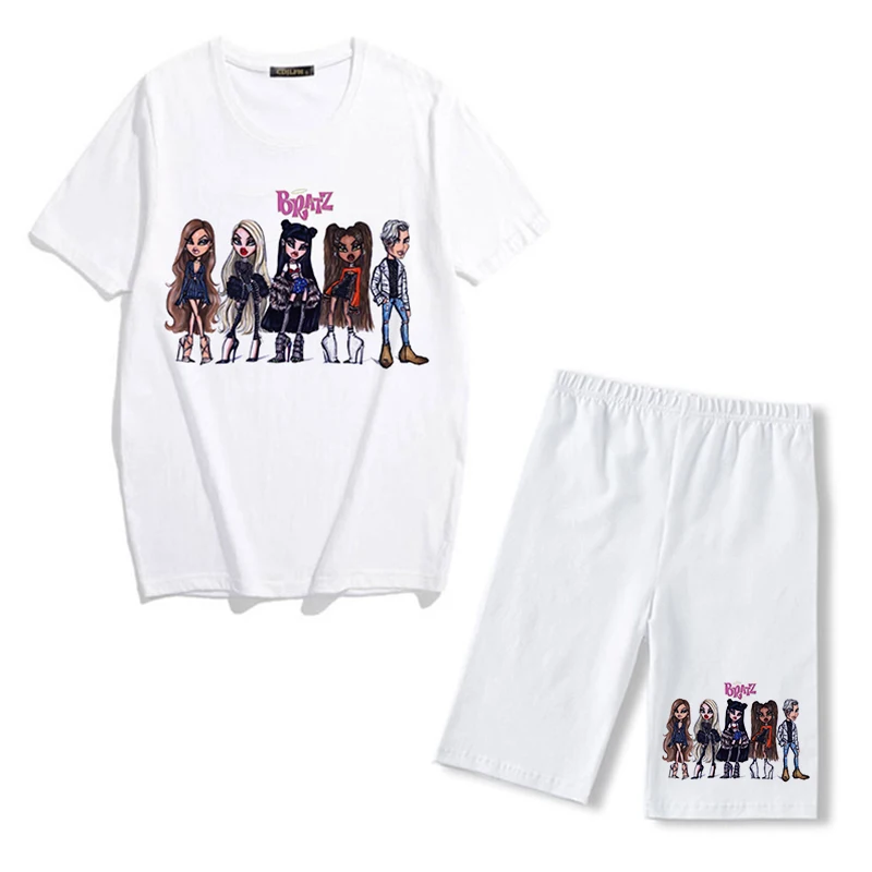 cute pj sets Spring Summer Jogging 2-Pieces Set Women Outfit Short Sleeve Running Sports Cute Bratz Print T-Shirts And Shorts Sets For Female blazer and pants set Women's Sets