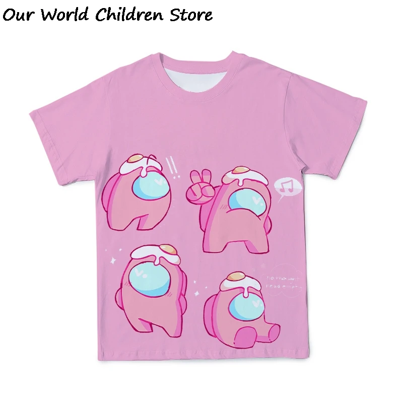 T-Shirt Boy Pink Clothes Space Amoung Us Girls 12-Years-Old Short-Sleeve for Tops Round-Neck