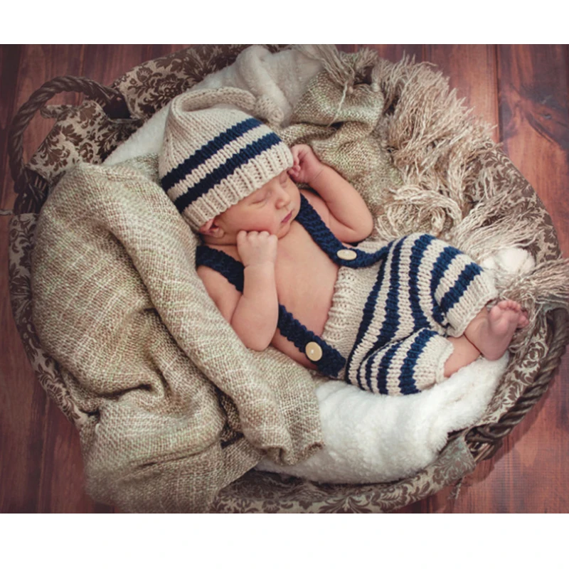 Baby-Photo-Costume-Clothes-Newborn-Girls-Boys-Photography-Prop-Crochet-Knit-Overall-Bib-Pants-Hat-2pcs