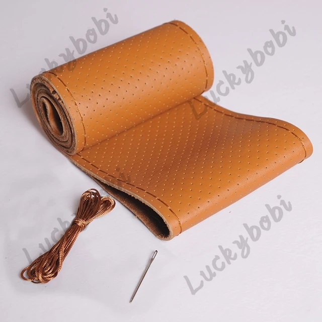 Car Steering Wheel Braid Cover Needles And Thread Artificial Leather Car Covers Suite 7 Color DIY Texture Soft Auto Accessories Light brown