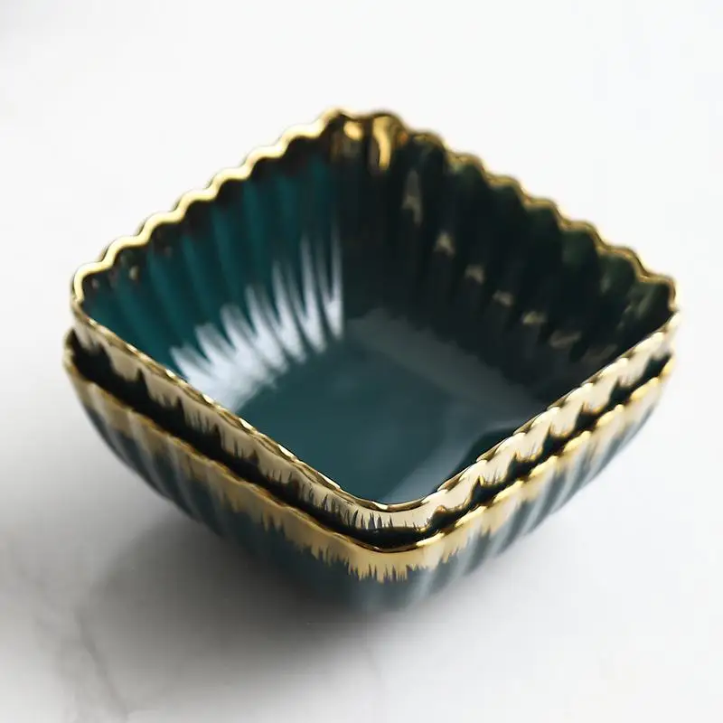 Plate Ceramic Gilt Chrysanthemum Dish European Bowl Creative Retro Dark Green Tableware Home Steak Plate Soup Bowl Salad Bowl - Цвет: F