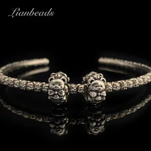 Jemioła Lianbeads 925 srebrny dzwonek niedźwiedź bransoletka z 2 stoperami otwarta bransoletka biżuteria