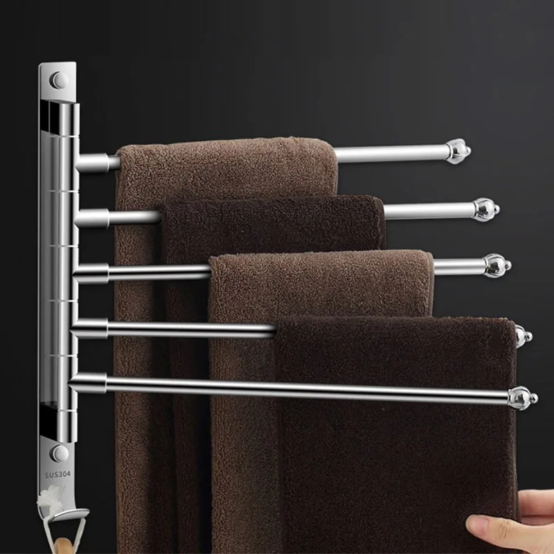 

Wall Mounted Towel Rail Holder Stainless Steel Swivel Rack for Bathroom Kitchen WWO66