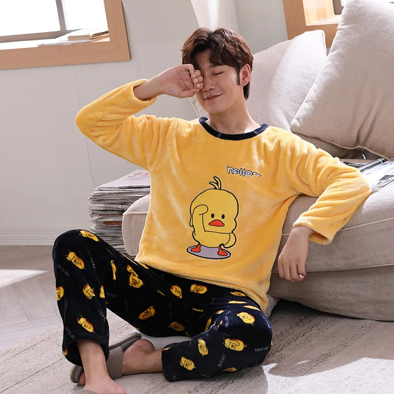 Рождественская Пижама для женщин и мужчин, зимняя фланелевая теплая Пижама, утолщенная Коралловая бархатная Пижама для пары, набор милых пижам, домашняя одежда для женщин - Цвет: rong yahuang nan