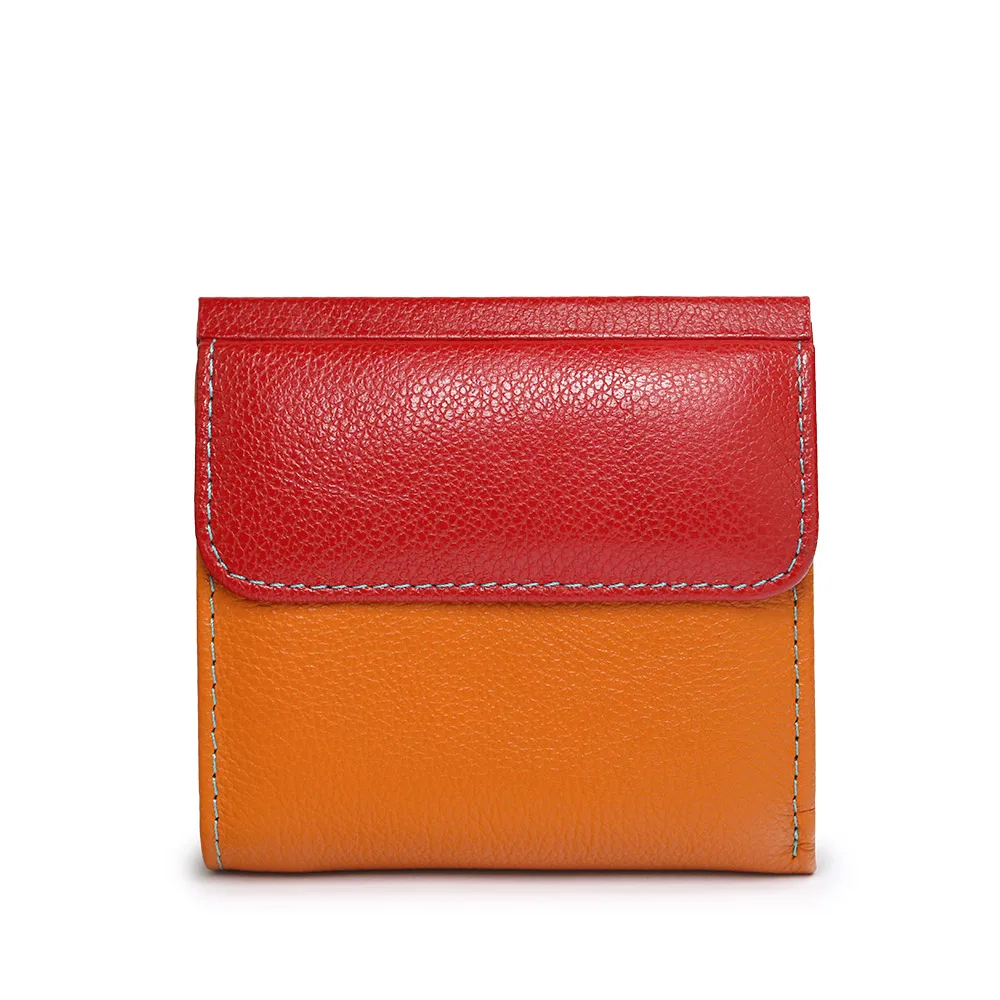 Red-orange Мини женские кошельки, роскошные короткие женские кошельки из натуральной кожи, маленький женский кошелек, ID держатель для карт, женские цветные сумки для денег - Цвет: Red-orange