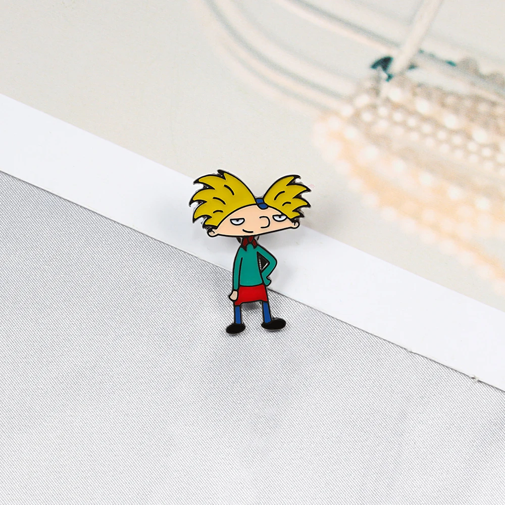 Arnold Enamel Pins Comic Cool Boy Brooches Denim Jackets Jeans Lapel Pin Funny TV Show Badge Cartoon Jewelry Gift For kid Friends