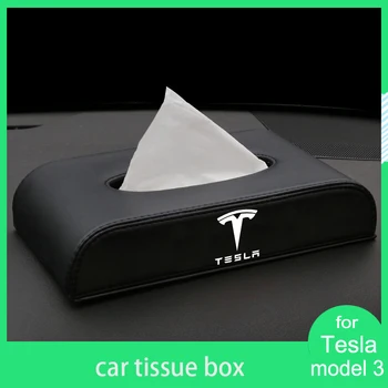 

1PC Universal Car Tissue Box Holder for Tesla Model 3 X S Disposable Napkins Black/Red PU Leather Tissue Boxes Car Accessories