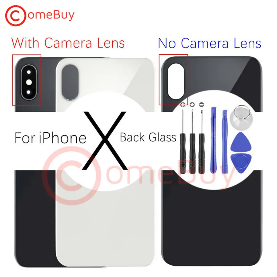 

Back Glass For Apple iPhone X Battery Cover Rear Door Housing Case Window For iPhone X Back Glass Cover With Camera Lens Frame