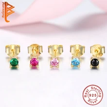 Романтический 925 пробы серебро со сверкающими стразами голубого и розового цвета с украшением в виде кристаллов, серьги со шпилькой, для Для женщин украшения на свадьбу, годовщину подарок