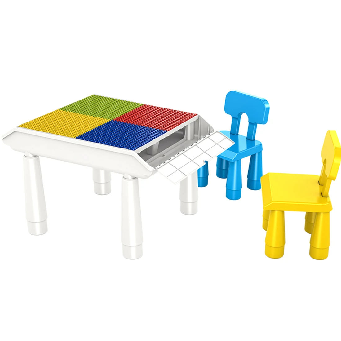 

Toys In Blocks Kids Multi-Function Building Block Table Assembling Game Study Table With 2 Chairs