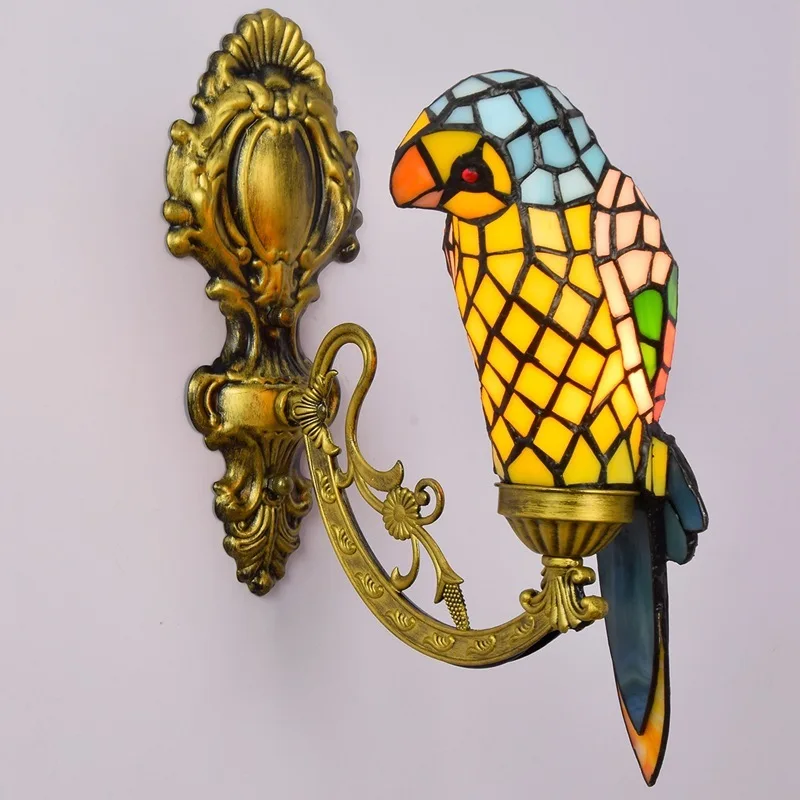 

European color glass retro mirror front lamp American garden bedside wall lamp corridor Yellow Parrot glass wall lamp