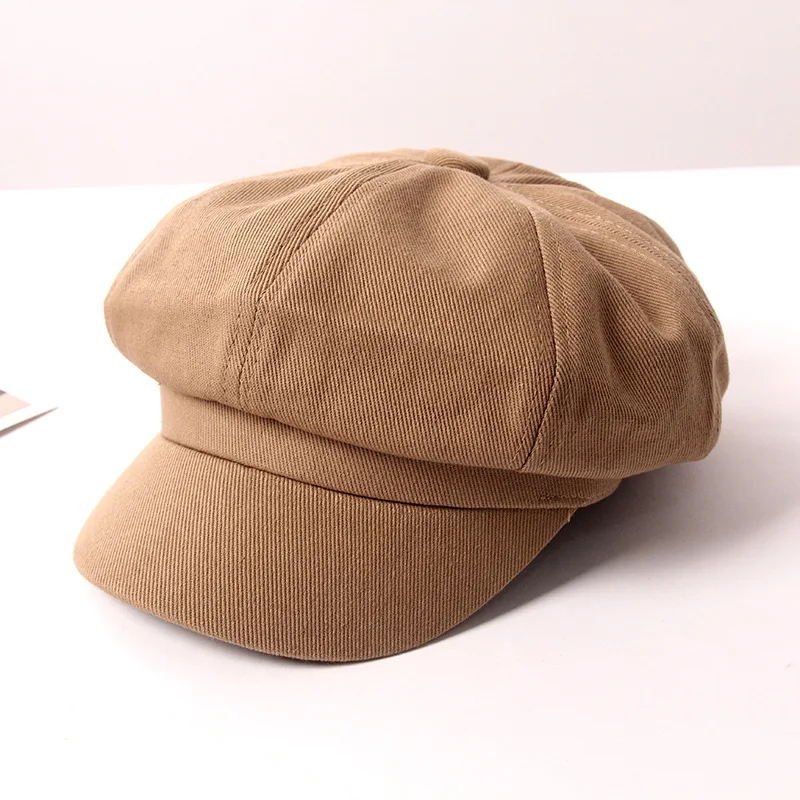 

Women Beret Autumn Winter New Korean Version Solid Canvas Curved Eaves Retro Leisure Painter Beret Ins Octagonal Hat