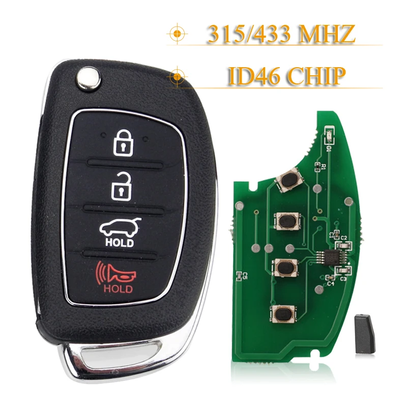 

jingyuqin Remote Flip Key Fob 315/433mhz ID46 Chip For Hyundai Elantra Accent Ix35 IX45 I30 Solaris Tucson I20 Santa Fe