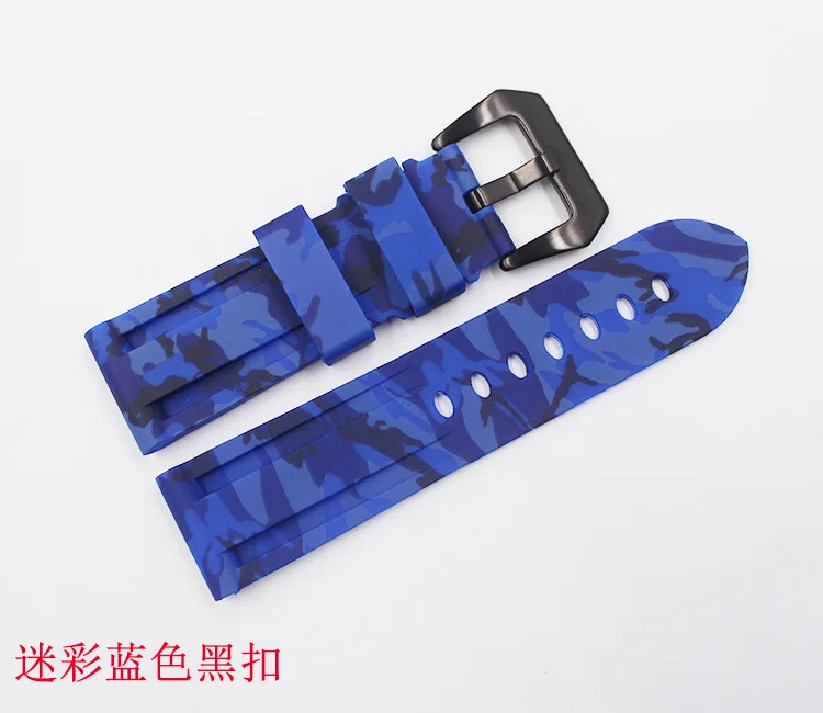 blue black buckle 24 мм Высокое качество Камуфляжный цвет водонепроницаемый силиконовый резиновый сменный ремешок для часов Ремешок петли для Panerai Luminor спортивный ремешок - Цвет ремешка: blue black buckle