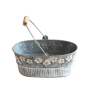 

Vintage Iron Flower Pot Desktop Flowers Vase Plant Flowerpot Hanging Balcony Plant Bucket Planting Display Stand For Home Decor