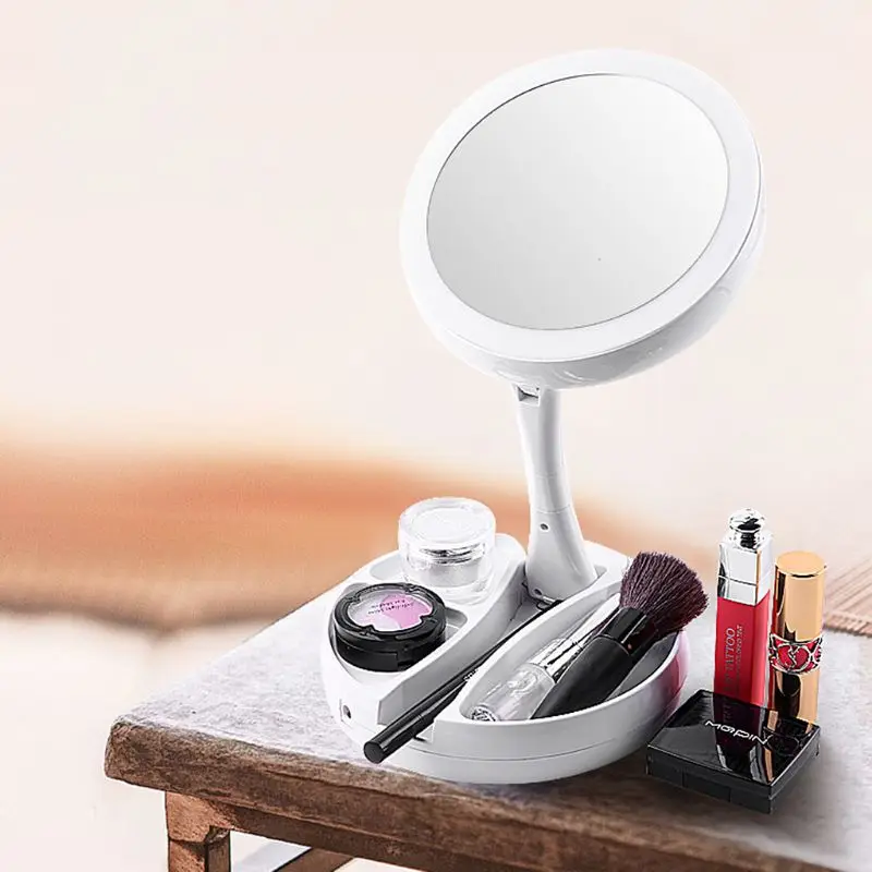 Двухстороннее настольное светодиодный зеркало для макияжа с светильник Портативный складной зеркала R3MF