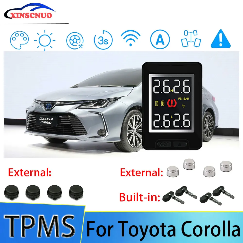 

Smart Car TPMS Tire Pressure Monitor System For Toyota Corolla With 4 Sensors Wireless Alarm Systems LCD Display TPMS Monitor