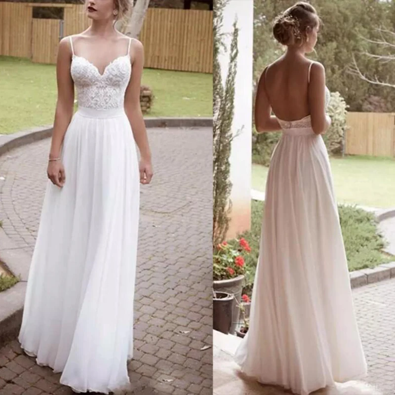 ZJ9113 белые платья невесты цвета слоновой кости для пляжа, свадьбы, пуговицы на спине, Спагетти ремни, кружева размера плюс, макси, формальные размеры 2-28W