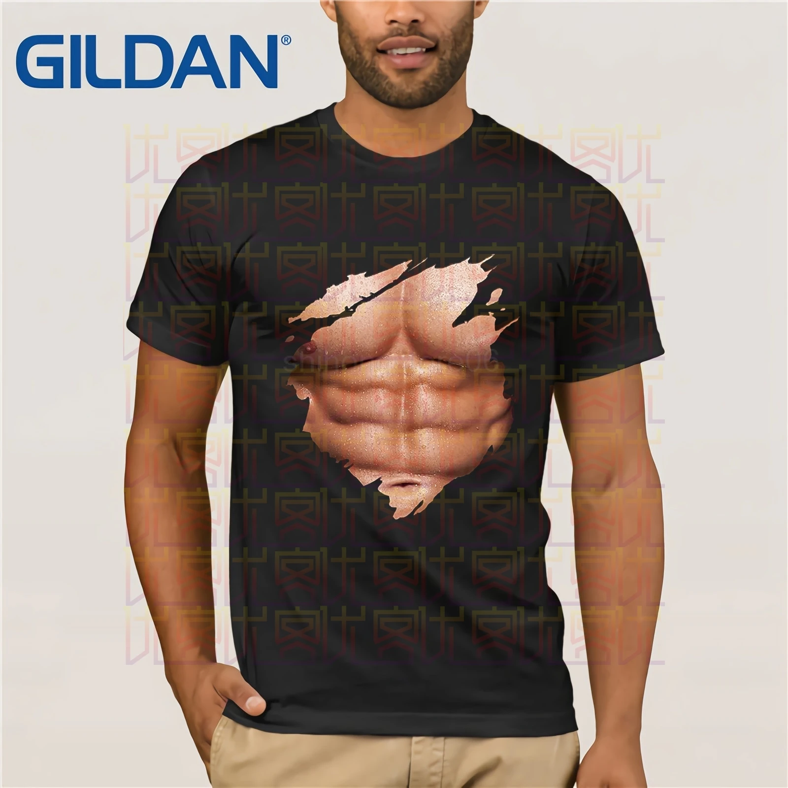 Chest Six Pack Abs Muscles t-shirt Torn Shirt Beach Body | Мужская одежда