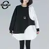 Best Price Blouses Tunic Oladivi Women Shirt Long-Sleeve Plus-Size Black Spring White Tops Patchwork 1005002009210009