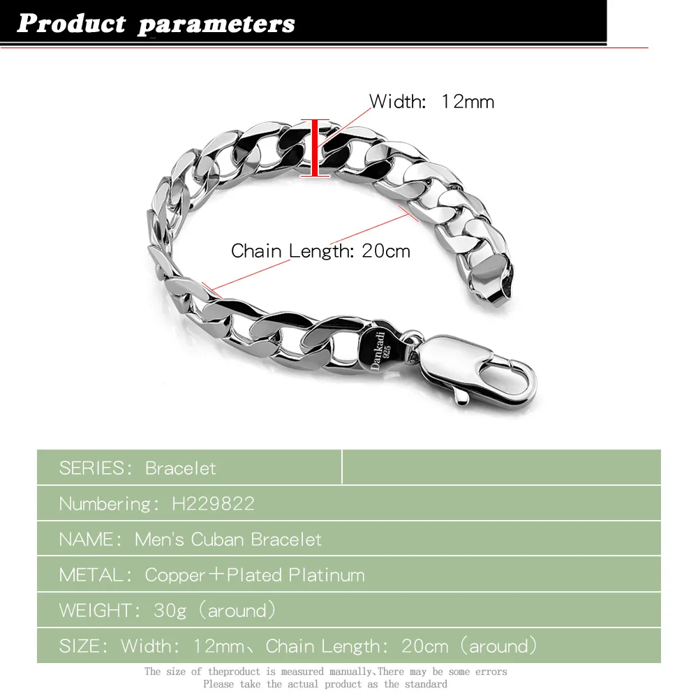 12mm Men's Bracelet 925 Silver Round Curb Cuban Chain Bracelet Sterling Silver Men's Jewelry Hot Sale Men's Gift 7-7.9 '' catena