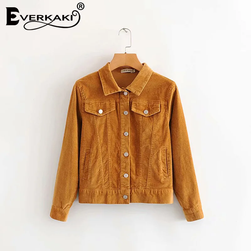 Brown Everkaki вельветовые куртки пальто для женщин осень зима Boho однотонные Женские повседневные Модные женские пальто куртки женские Новинка - Цвет: Brown