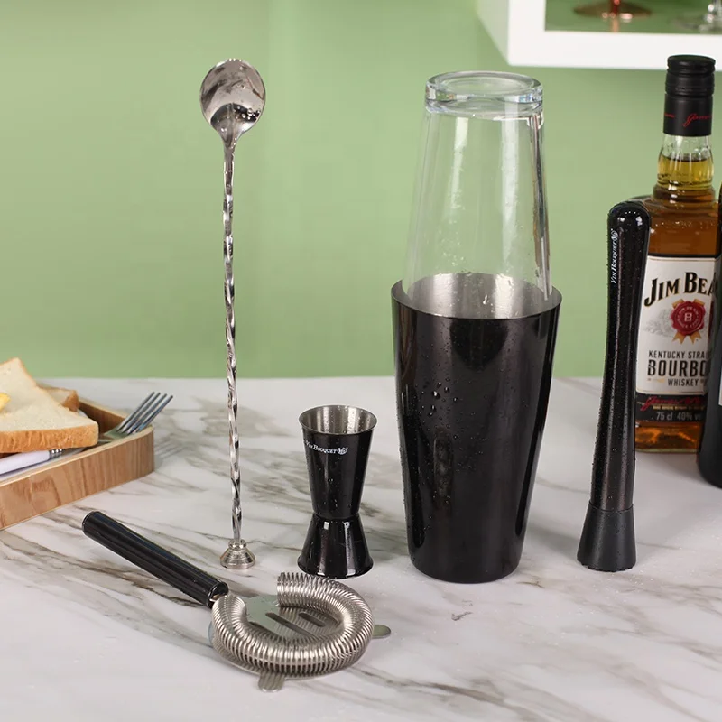 Unique cocktail shaker bar 5-piece stainless steel black cheap bar set