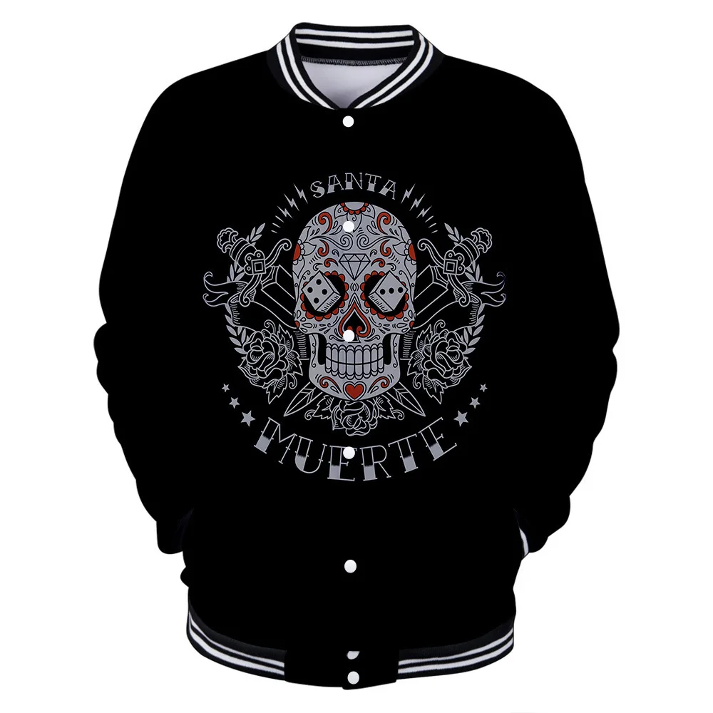 Day of The Dead Sugar Skull 3D Baseball Jacket Men Bomber Jacket Outerwear Streetwear Hip Hop Baseball Uniform Casual Sportswear 3