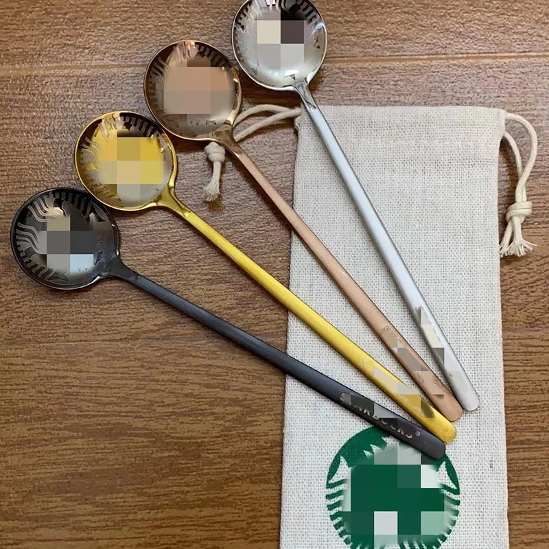 Stainless Steel Korean Coffee Long Spoon Dessert Small Round Honey