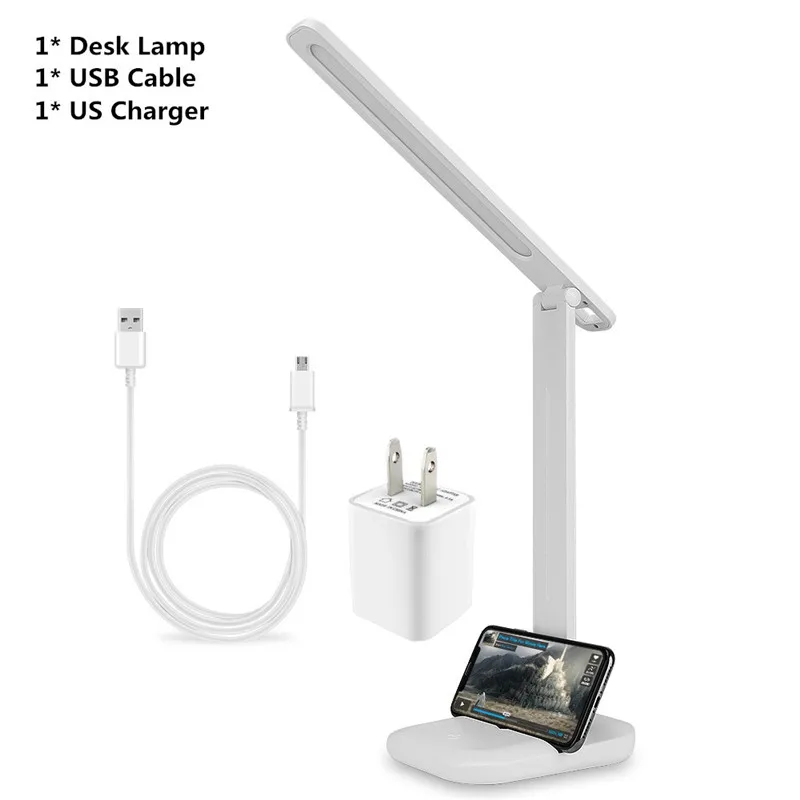 With US Charger Светодиодный настольный светильник Dimable Level Touch USB заряжаемый для чтения с защитой глаз Настольный светильник Ночной светильник - Цвет корпуса: With US Charger