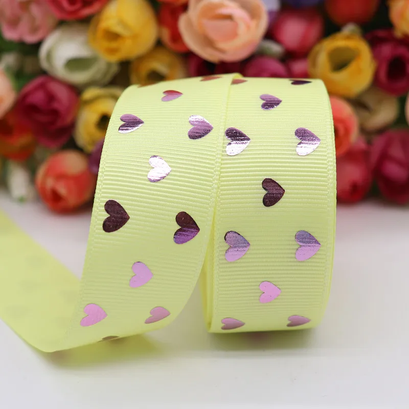 Valentine's Day Pink Gold Heart-Shaped Printed Ribbon 5 Yards 1" 25MM For Hair Bows DIY Crafts Handmade Accessories M20012103 ribbon decoration ribbon supplies wire cleaning brush wrapping ribbon sewing ribbon